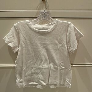 White Ribbed Short Sleeve Top